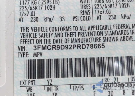 2023 Ford Bronco Sport Badlands из США, поврежденный, VIN 3FMCR9D92PRD78665